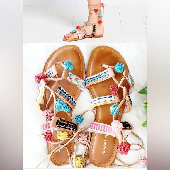 Blue Pom Pom Sandals - Picture 2 of 2